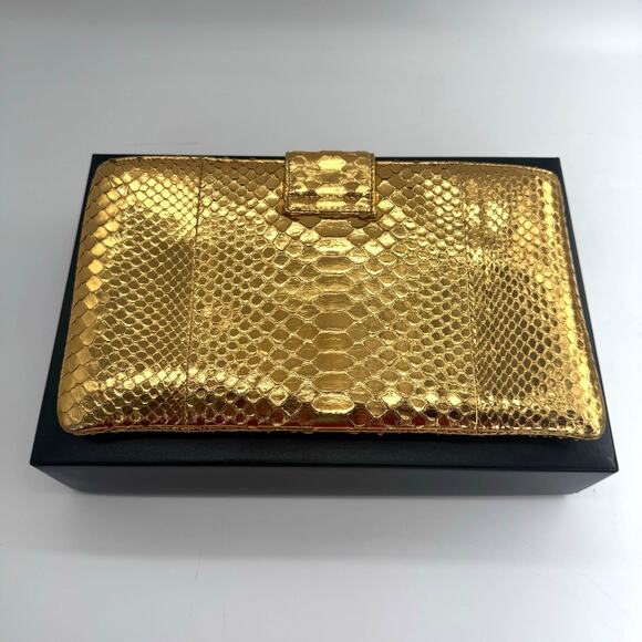 Chanel Gold Metallic Python Clutch Series 19 2014 Full Set Glam - Picture 3 of 16